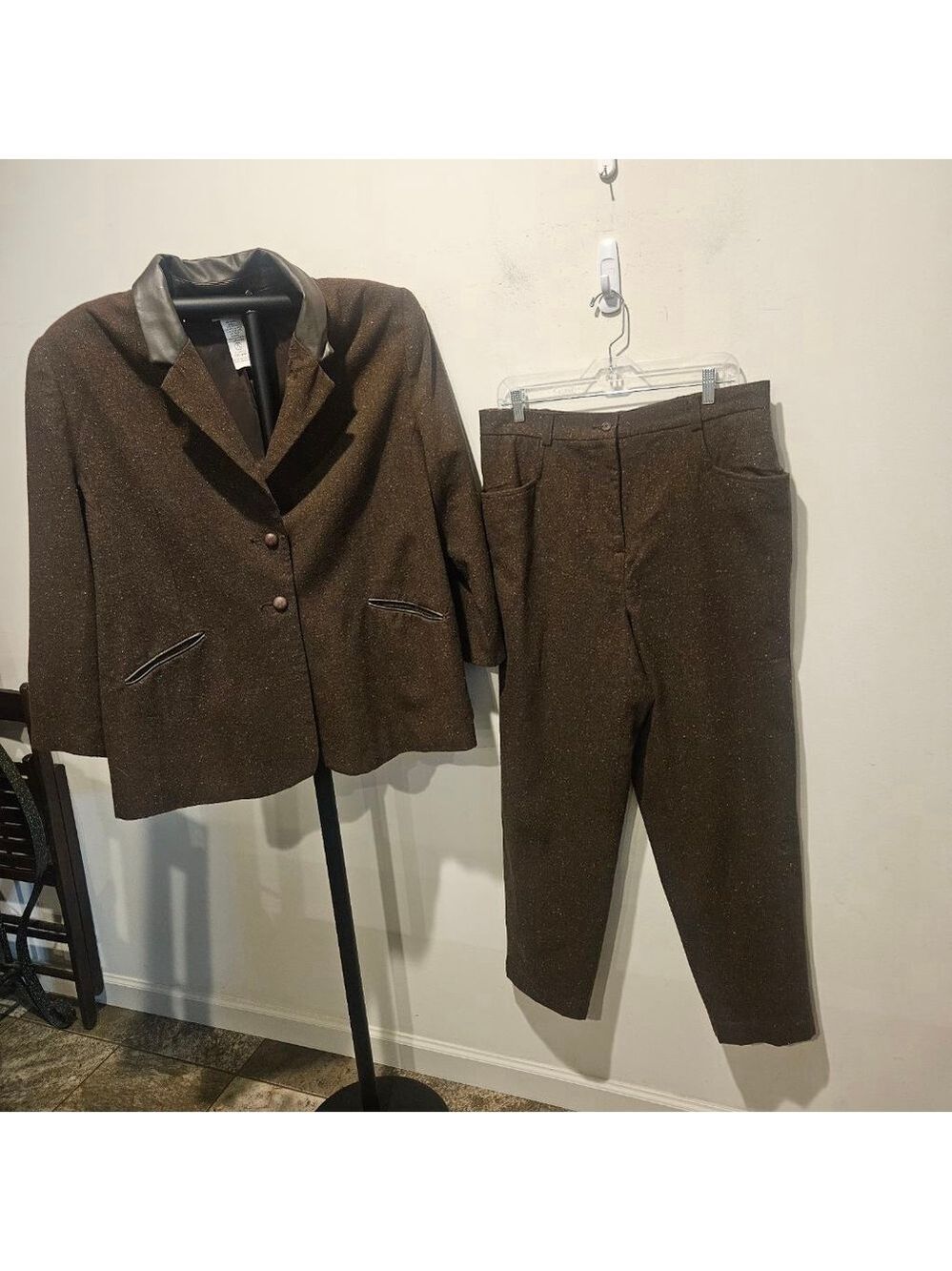Women's Tribeca Studio Brown & Multicolor Speckled Pantsuit Jacket 24W Pants 18W